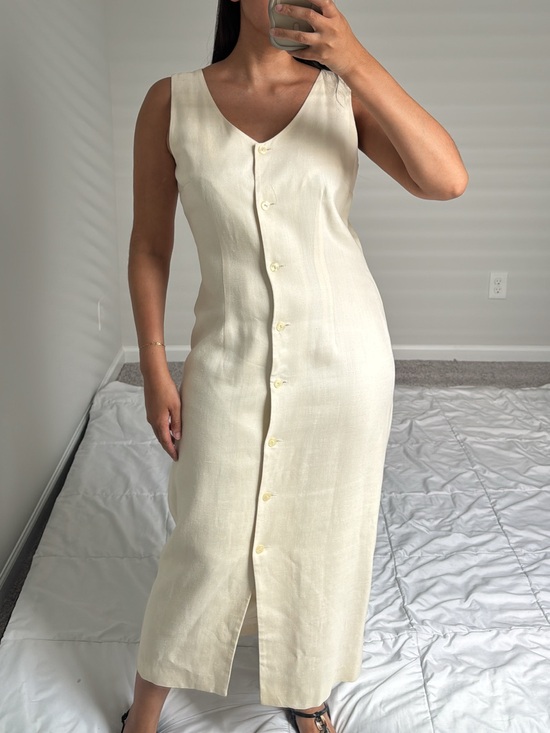 Vintage Dresses & Skirts - Vintage 90s linen v neck button dress